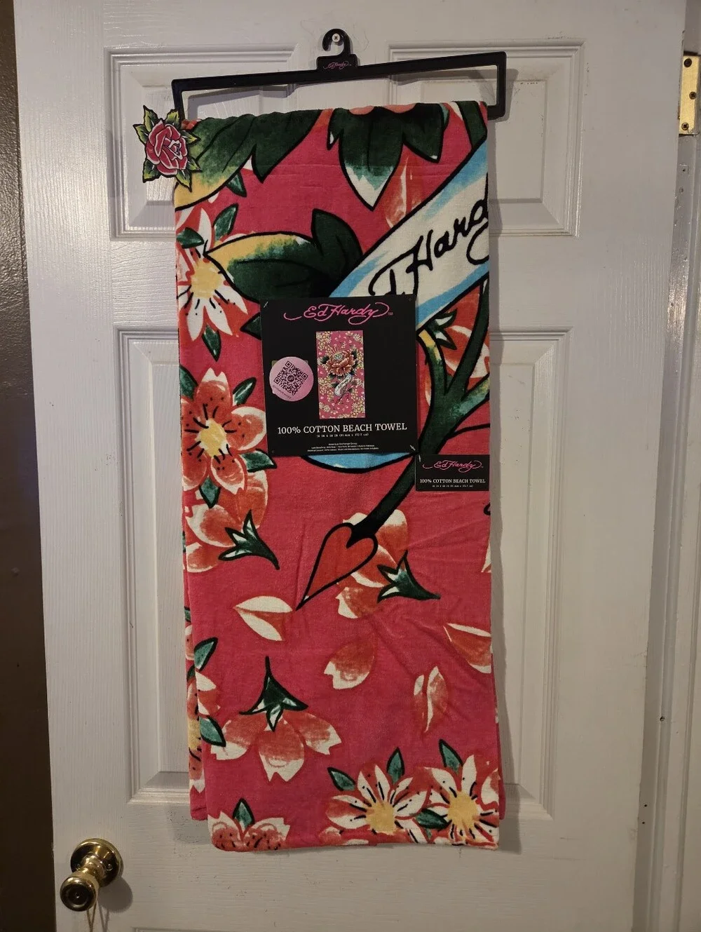Ed Hardy NWT Beach Towel - Rose W/Ring
